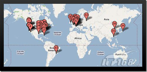 谷歌数据中心版图在世界上的分布（图）